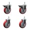Service Caster 5'' Red Poly Wheel Swivel 7/16'' Grip Ring Stem Caster Set 2 Brakes, 4PK SCC-GR20S514-PPUB-RED-PLB-716138-2S2 - alternate 1